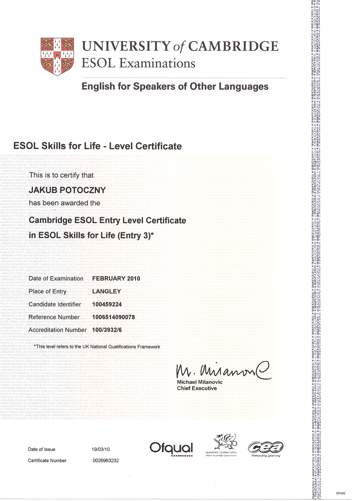 Cambridge ESOL Entry Level Certificate - Skills for Life (Entry 3)
