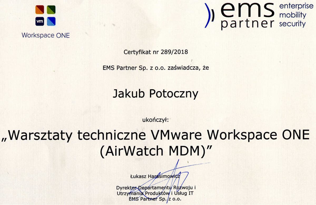 Warsztaty techniczne VMware Workspace ONE (AirWatch MDM)