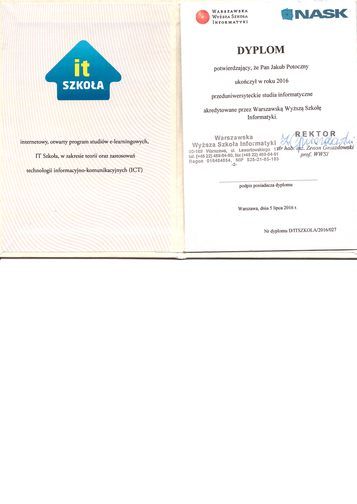 Dyplom - Przeduniwersyteckie studia informatyczne