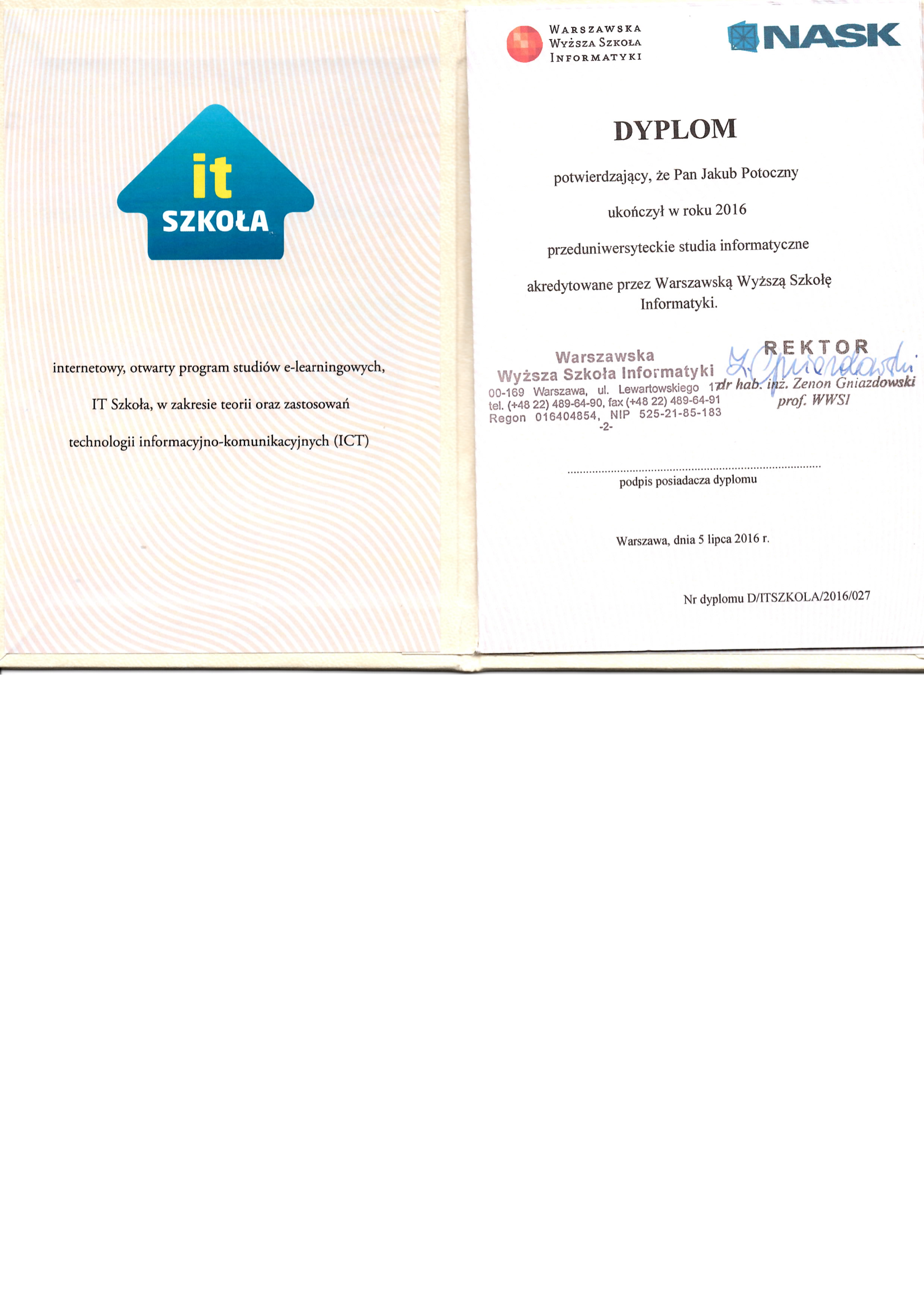 Dyplom - Przeduniwersyteckie studia informatyczne