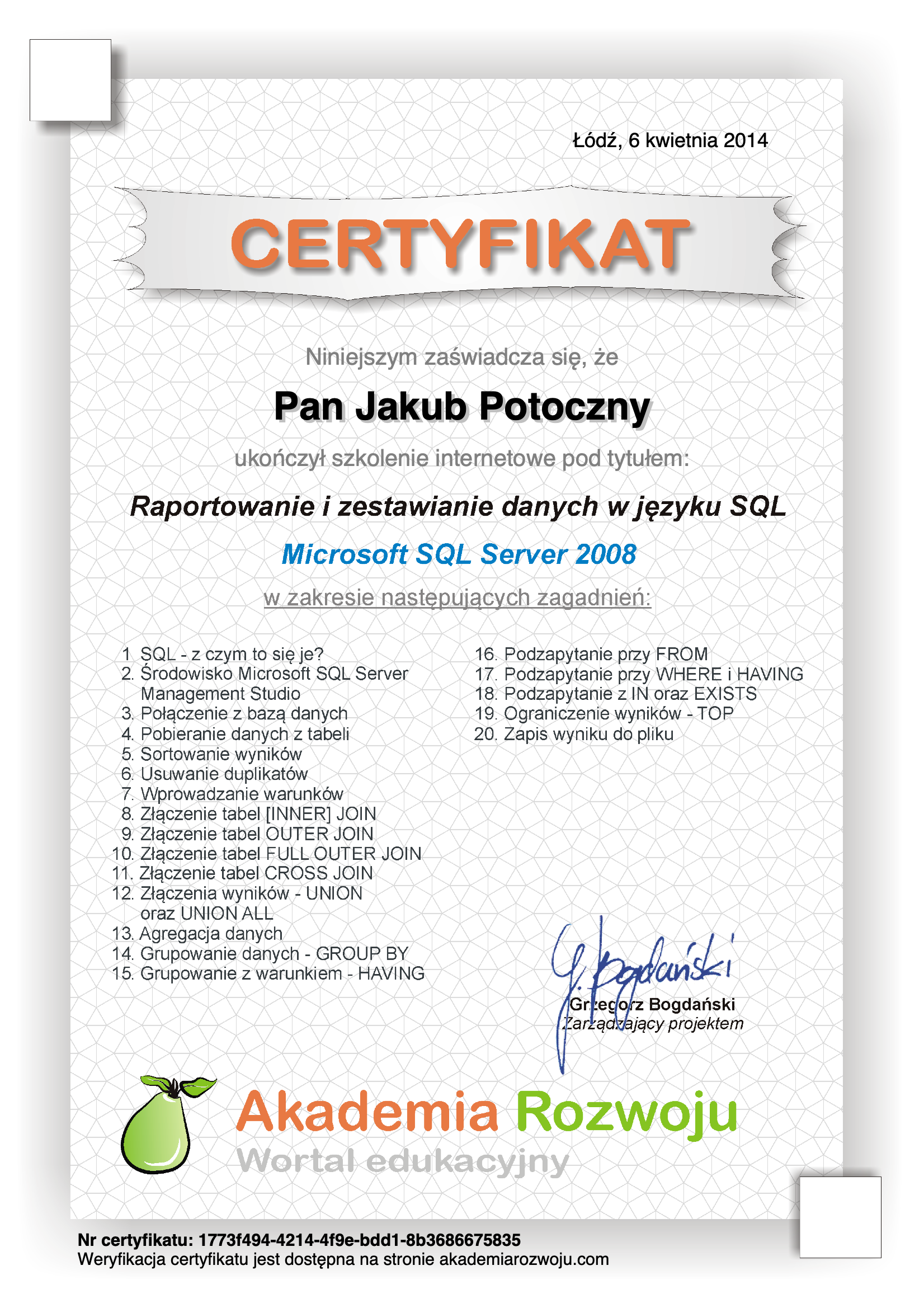 Raportowanie i zestawianie danych w jezyku SQL